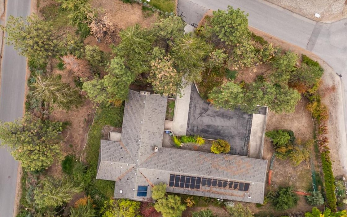 Before: the original house, driveway and overgrown yard, seen from above